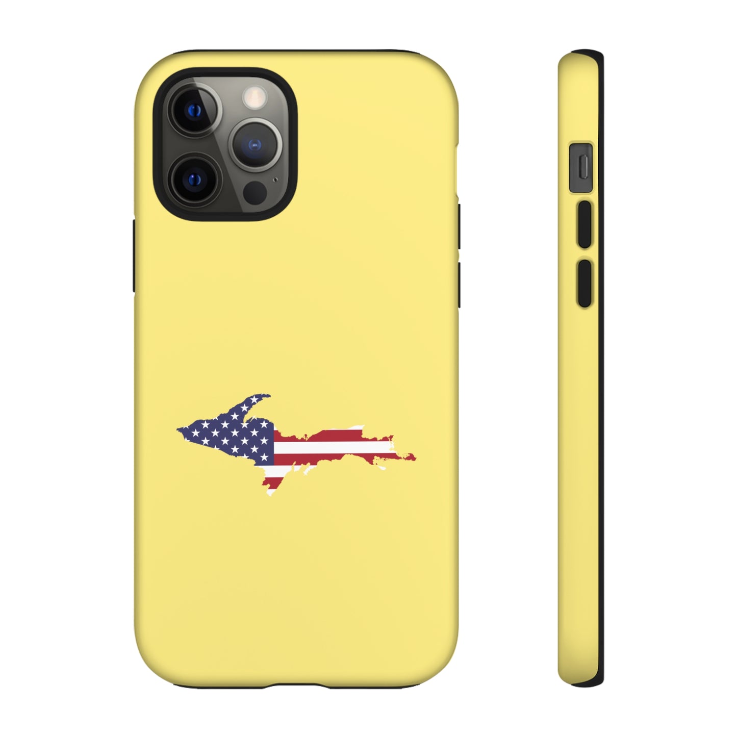 Michigan Upper Peninsula Tough Phone Case (Yellow Cherry Color w/ UP USA Outline) | Apple iPhone