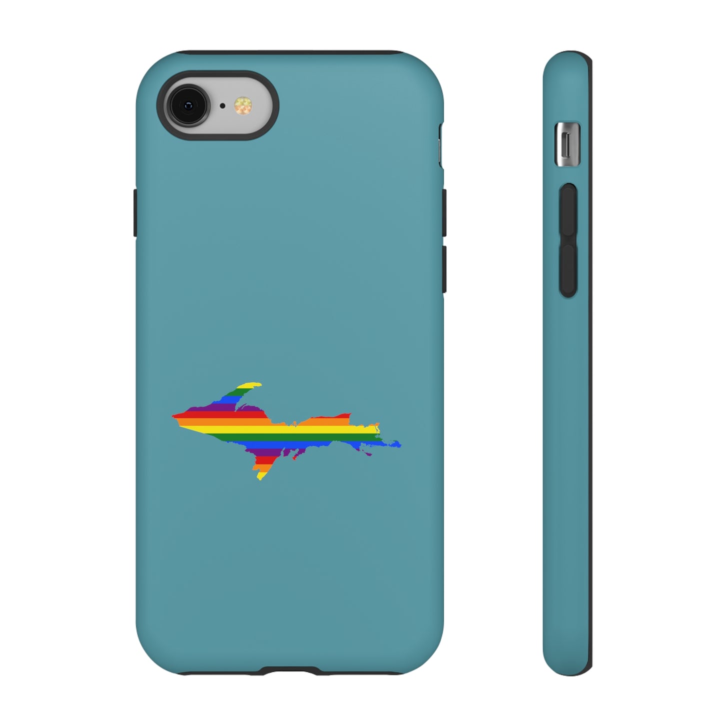 Michigan Upper Peninsula Tough Phone Case (Lake Huron Blue w/ UP Pride Flag Outline) | Apple iPhone