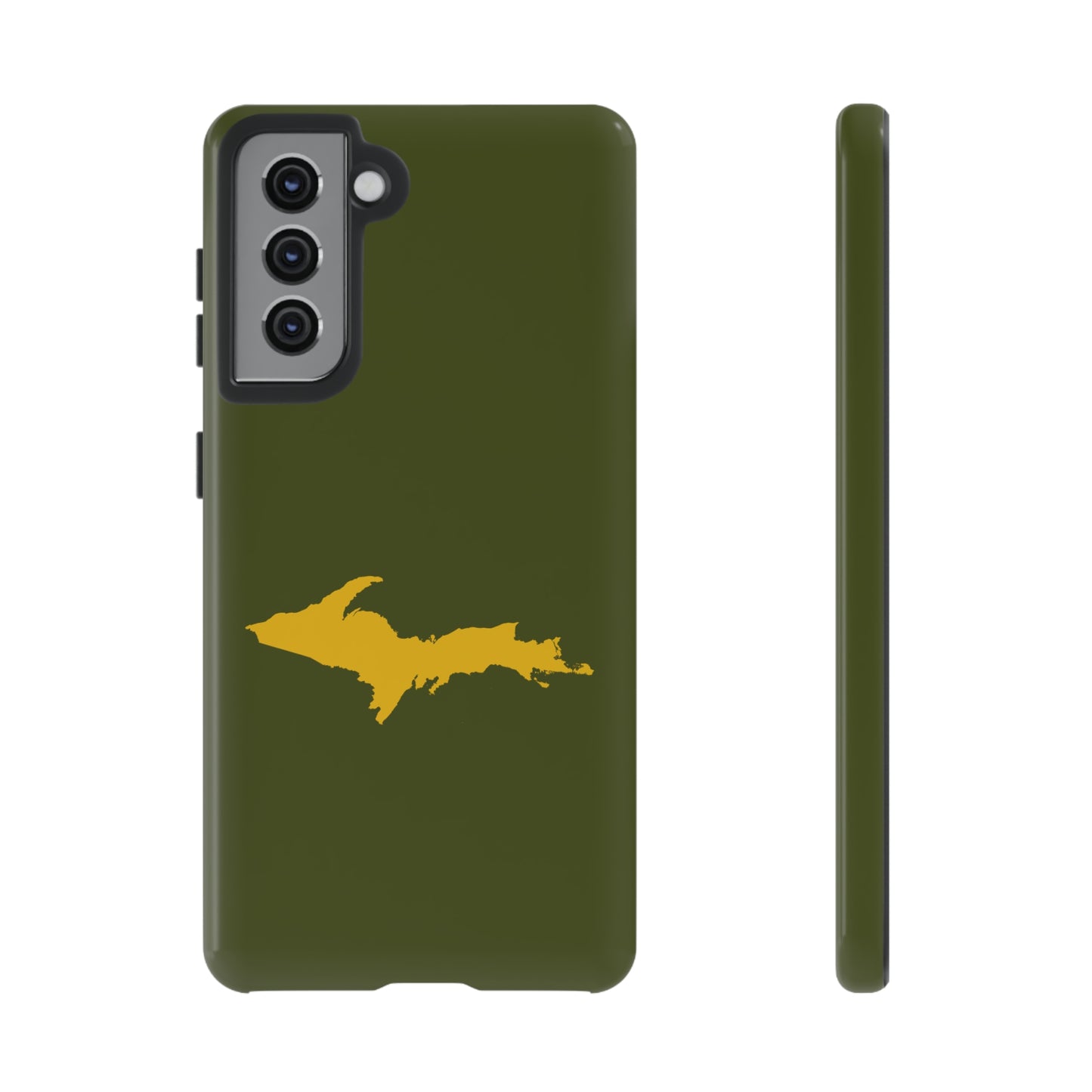 Michigan Upper Peninsula Tough Phone Case (Army Green w/ Gold UP Outline) | Samsung & Pixel Android