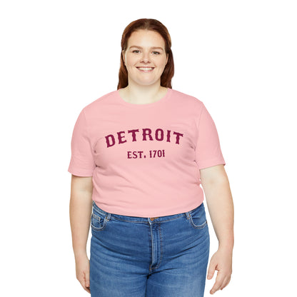 'Detroit EST. 1701' T-Shirt (Ruby Red Ballpark Font) | Unisex Standard