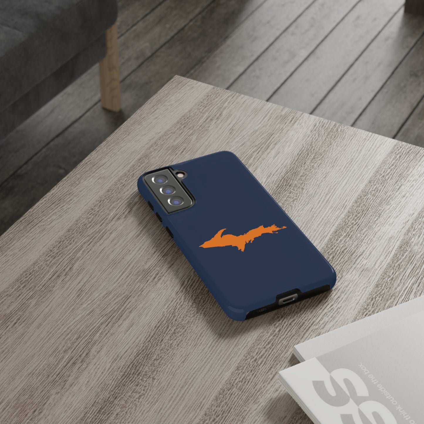 Michigan Upper Peninsula Tough Phone Case (Navy w/ Orange UP Outline) | Samsung & Pixel Android