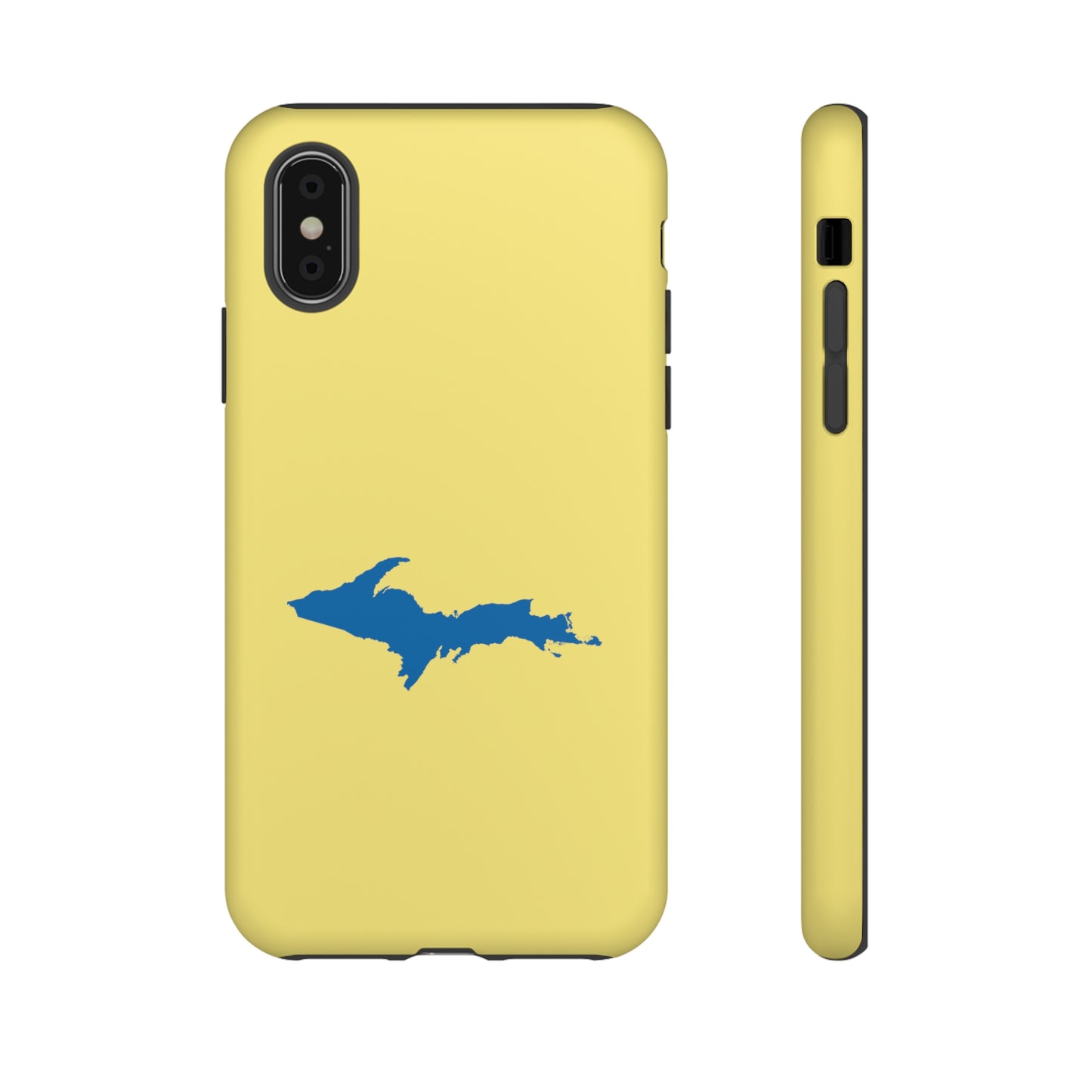 Michigan Upper Peninsula Tough Phone Case (Yellow Cherry Color w/ Azure UP Outline) | Apple iPhone