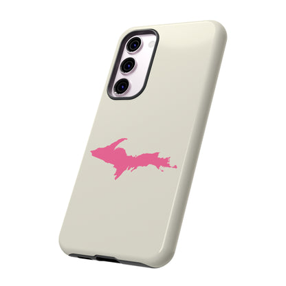 Michigan Upper Peninsula Tough Phone Case (Ivory Color w/ Pink UP Outline) | Samsung & Pixel Android