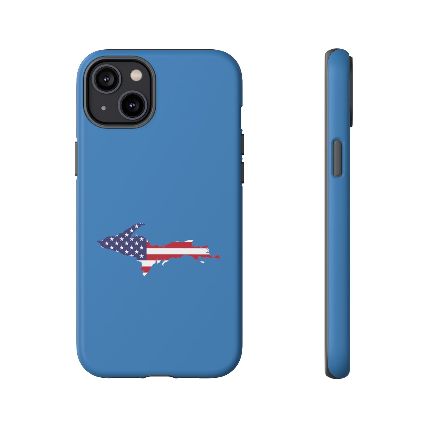 Michigan Upper Peninsula Tough Phone Case (Lake Superior Blue w/ UP USA Flag Outline) | Apple iPhone