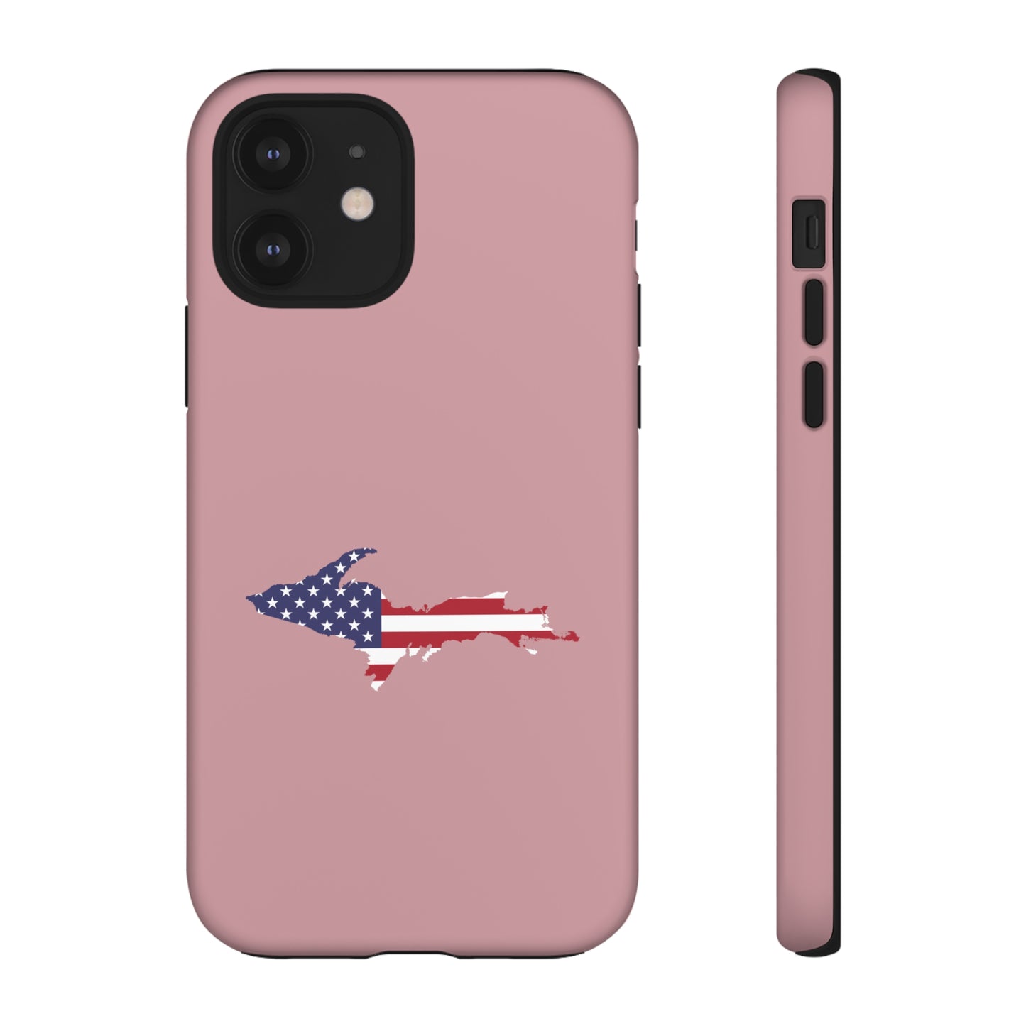 Michigan Upper Peninsula Tough Phone Case (Cherry Blossom Pink w/ UP USA Flag Outline) | Apple iPhone