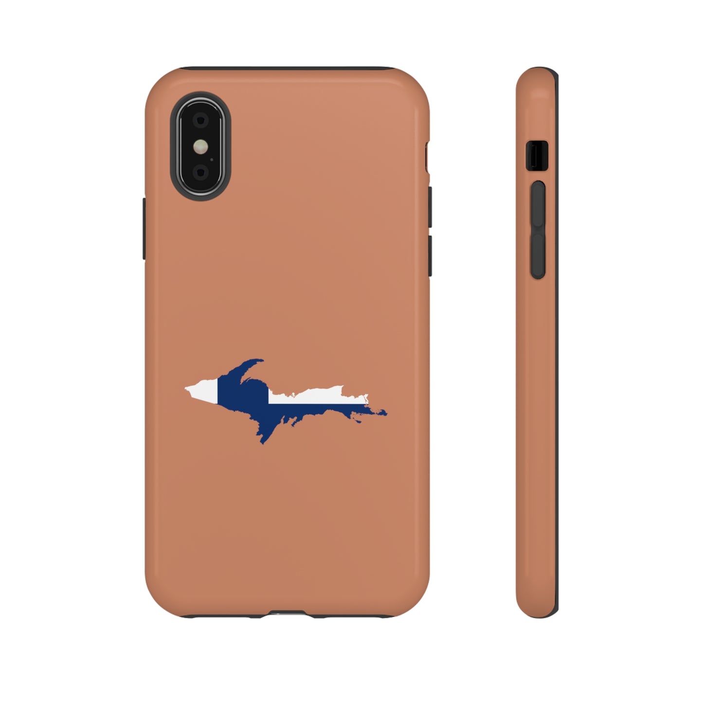 Michigan Upper Peninsula Tough Phone Case (Copper Color w/ UP Finland Flag Outline) | Apple iPhone