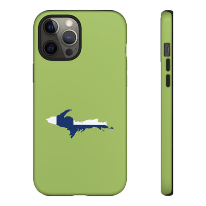 Michigan Upper Peninsula Tough Phone Case (Gooseberry Green w/ UP Finland Flag Outline) | Apple iPhone