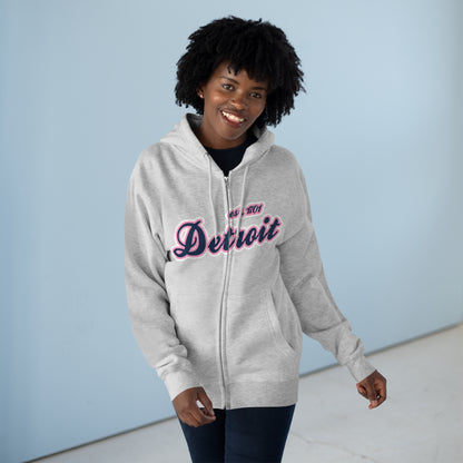 'Detroit EST 1701' Hoodie (Navy/Pink Script Font) | Unisex Full Zip