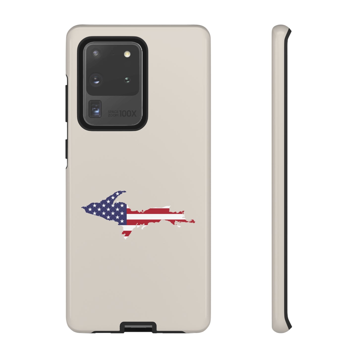 Michigan Upper Peninsula Tough Phone Case (Canvas Color w/ UP USA Flag Outline) | Samsung & Pixel Android