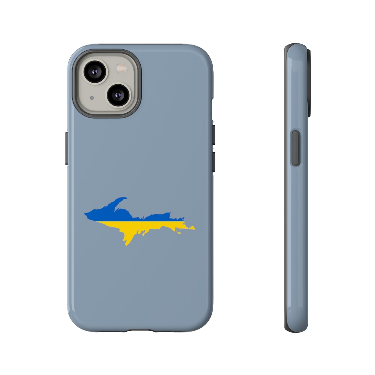 Michigan Upper Peninsula Tough Phone Case (B-24 Liberator Grey w/ UP Ukraine Flag Outline) | Apple iPhone