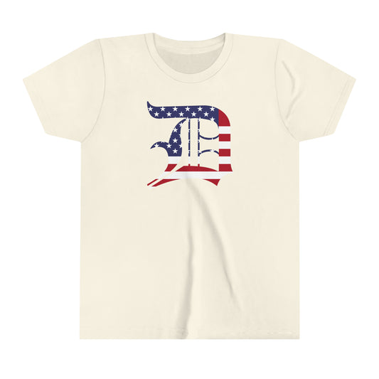 Detroit 'Old English D' T-Shirt (Patriotic Edition) | Youth Short Sleeve