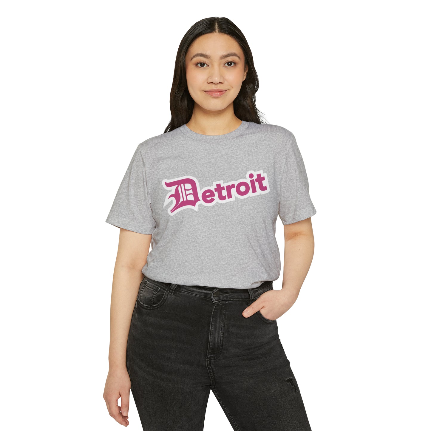 'Detroit' T-Shirt (Apple Blossom Pink Old English 'D') | Unisex Recycled Organic