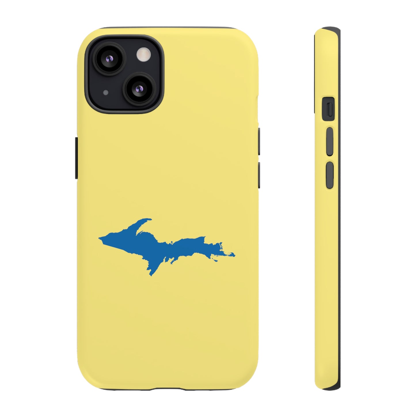 Michigan Upper Peninsula Tough Phone Case (Yellow Cherry Color w/ Azure UP Outline) | Apple iPhone