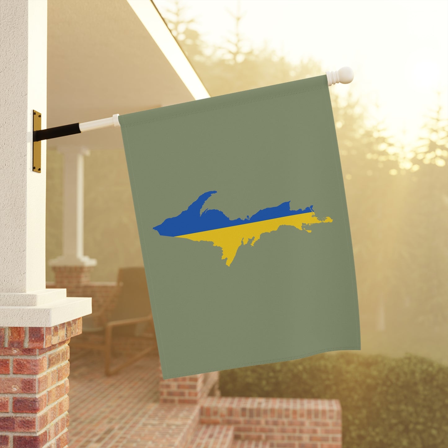 Michigan Upper Peninsula Home & Garden Flag (w/ UP Ukraine Flag) | Beachgrass Green