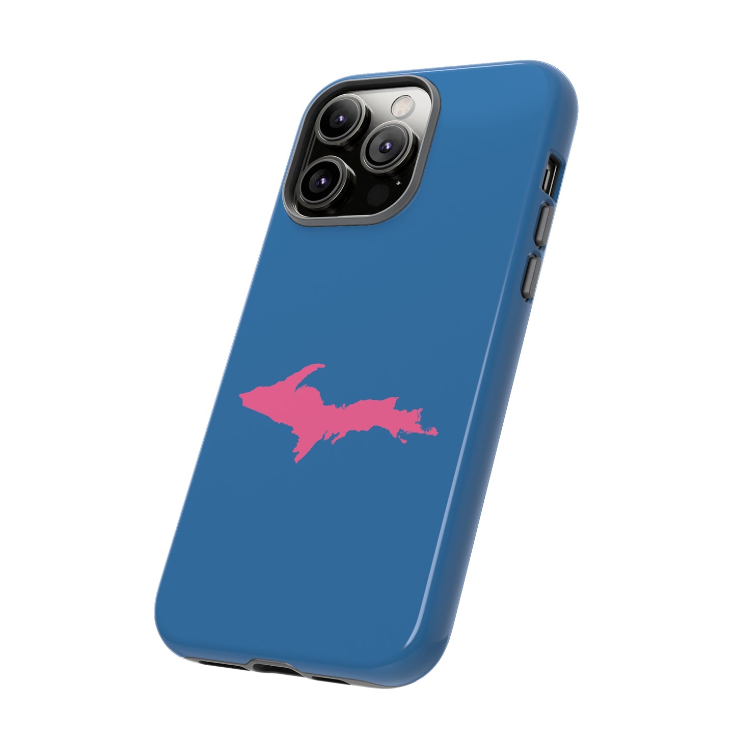 Michigan Upper Peninsula Tough Phone Case (Lake Superior Blue w/ Pink UP Outline) | Apple iPhone