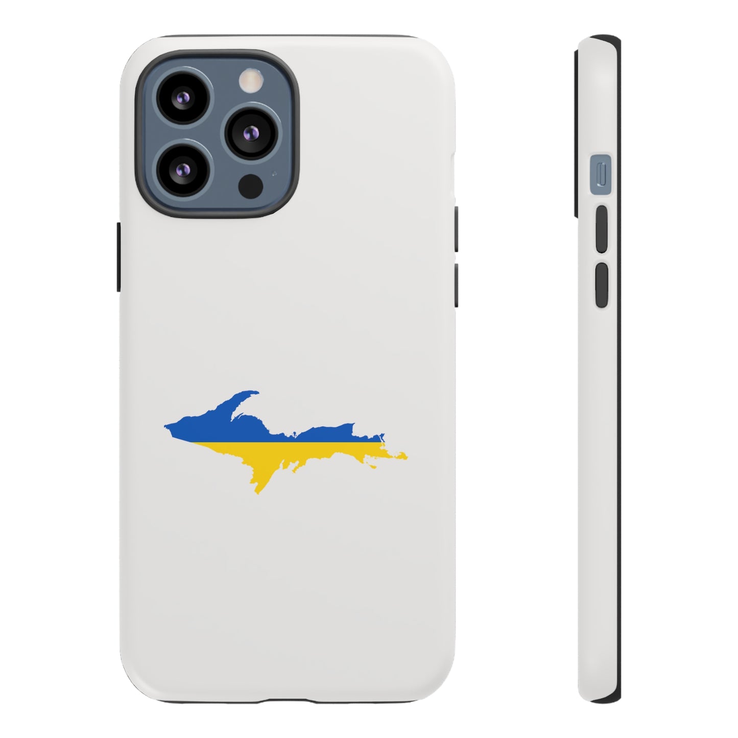 Michigan Upper Peninsula Tough Phone Case (Birch Bark White w/ UP Ukraine Flag Outline) | Apple iPhone