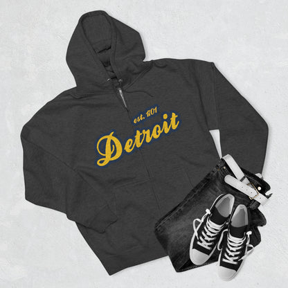 Detroit EST 1701' Hoodie (Gold/Navy Script Font) | Unisex Full Zip