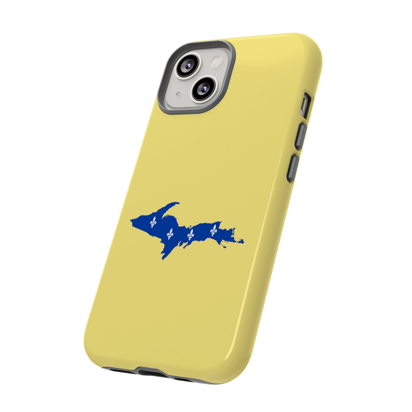 Michigan Upper Peninsula Tough Phone Case (Yellow Cherry Color w/ UP Quebec Flag Outline) | Apple iPhone