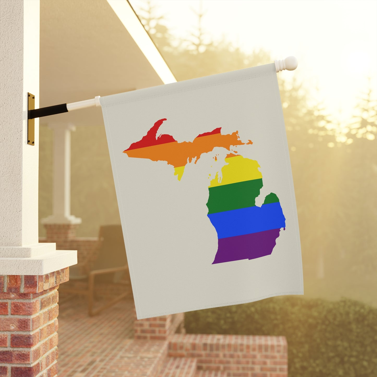 Michigan Rainbow Pride Garden Banner (w/ MI Outline) | Ivory White