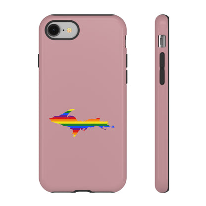 Michigan Upper Peninsula Tough Phone Case (Cherry Blossom Pink w/ UP Pride Flag Outline) | Apple iPhone