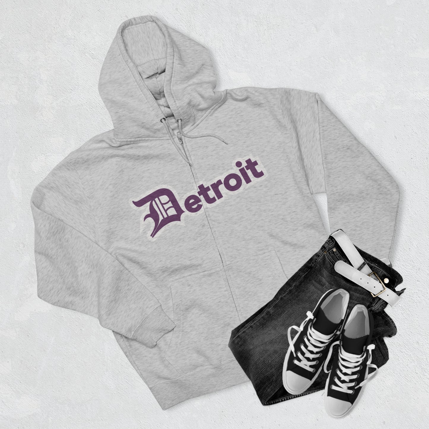 'Detroit' Hoodie (Plum w/ Old English 'D') | Unisex Full Zip