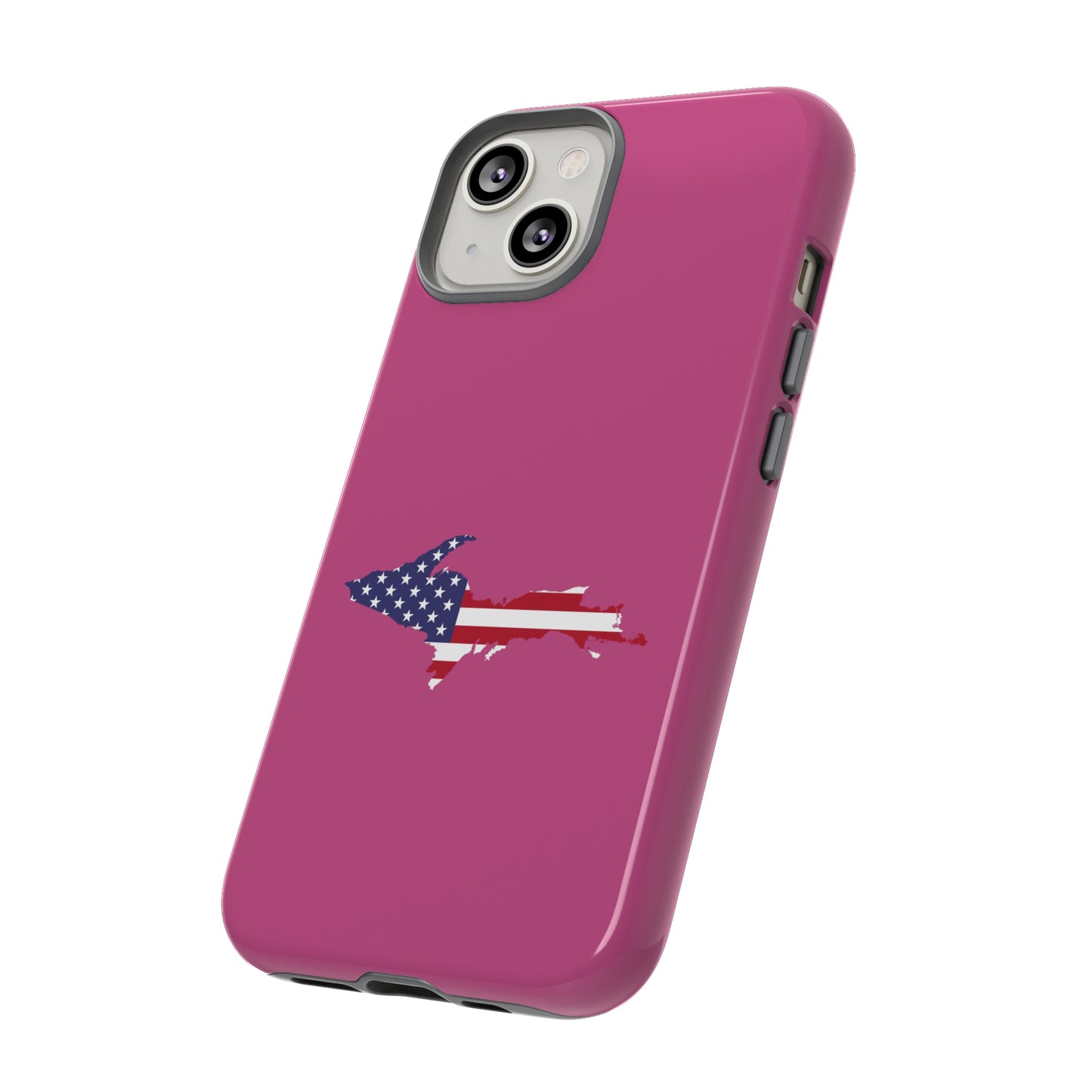 Michigan Upper Peninsula Tough Phone Case (Apple Blossom Pink w/ UP USA Flag Outline) | Apple iPhone