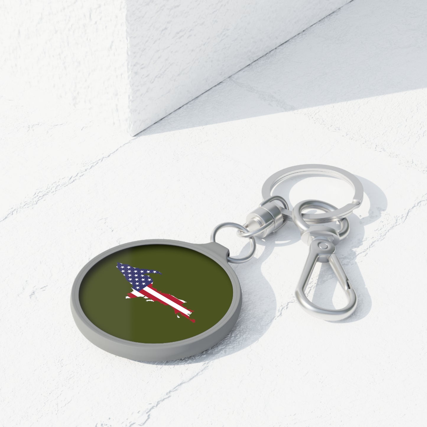 Michigan Upper Peninsula Keyring (w/ UP USA Flag) | Army Green