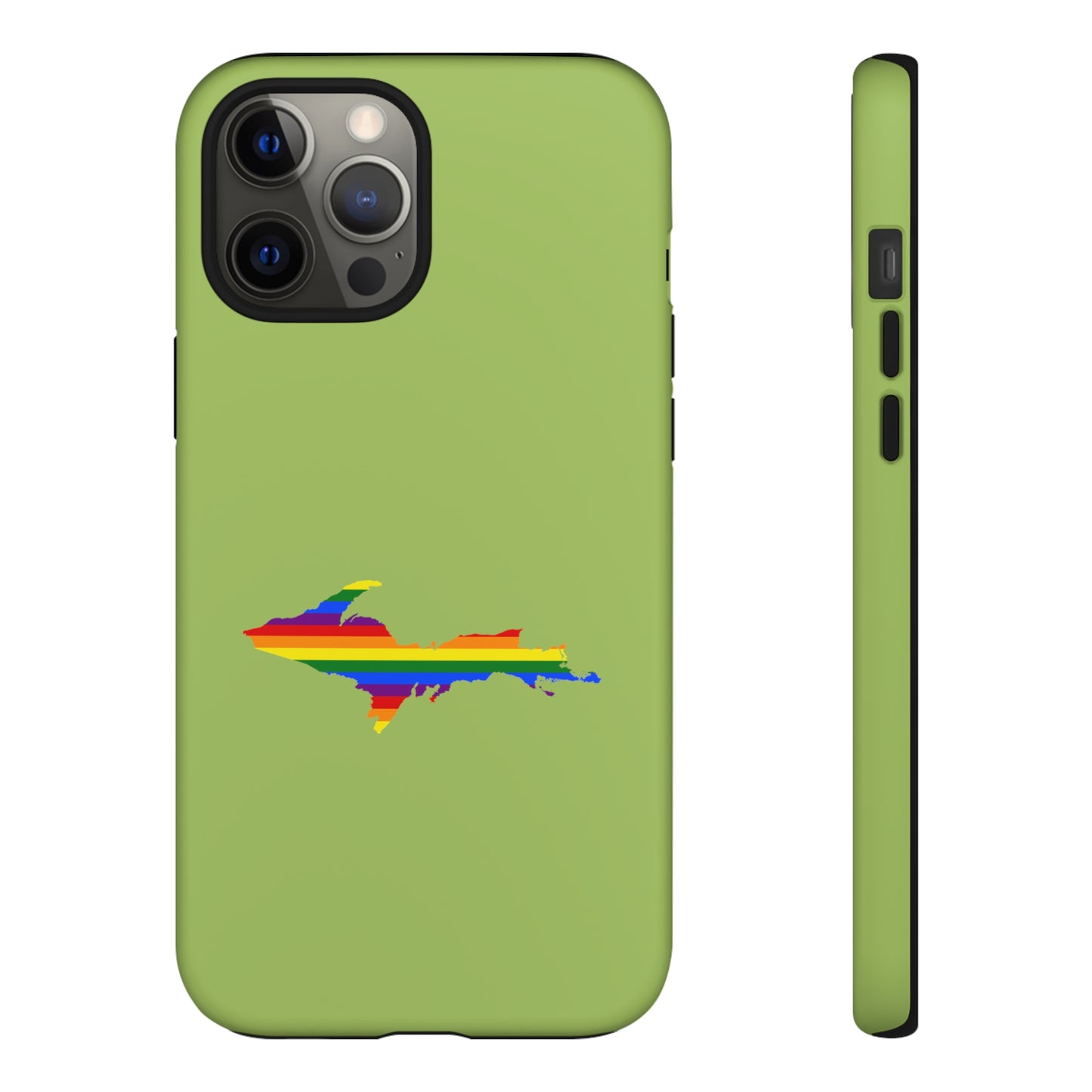 Michigan Upper Peninsula Tough Phone Case (Gooseberry Green w/ UP Pride Flag Outline) | Apple iPhone