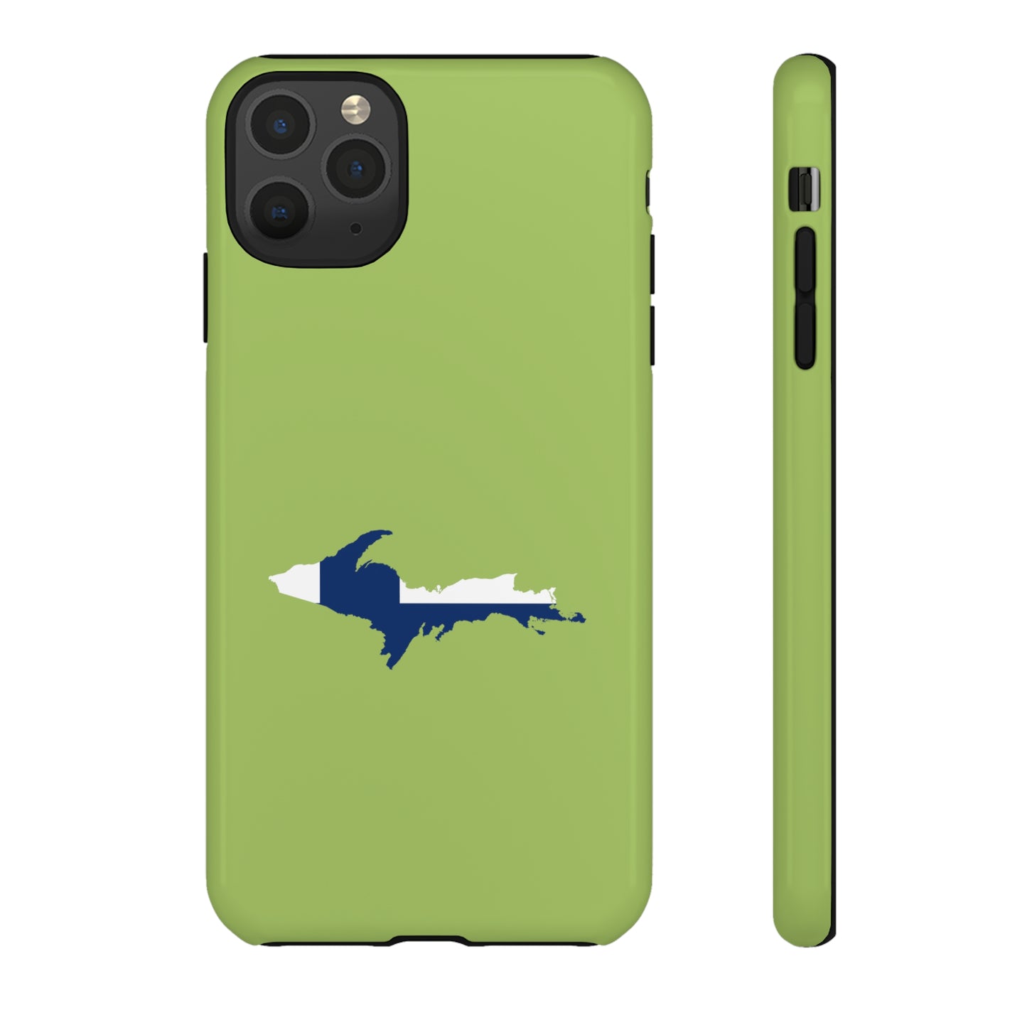 Michigan Upper Peninsula Tough Phone Case (Gooseberry Green w/ UP Finland Flag Outline) | Apple iPhone