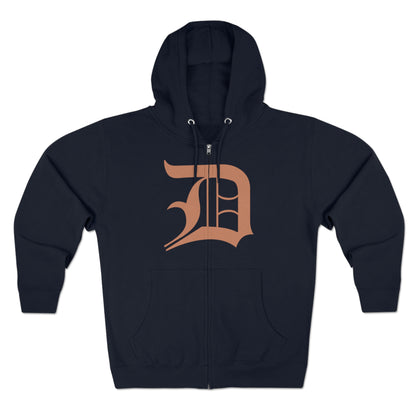 Detroit 'Old English D' Hoodie (Full-Body Copper Color) | Unisex Full Zip