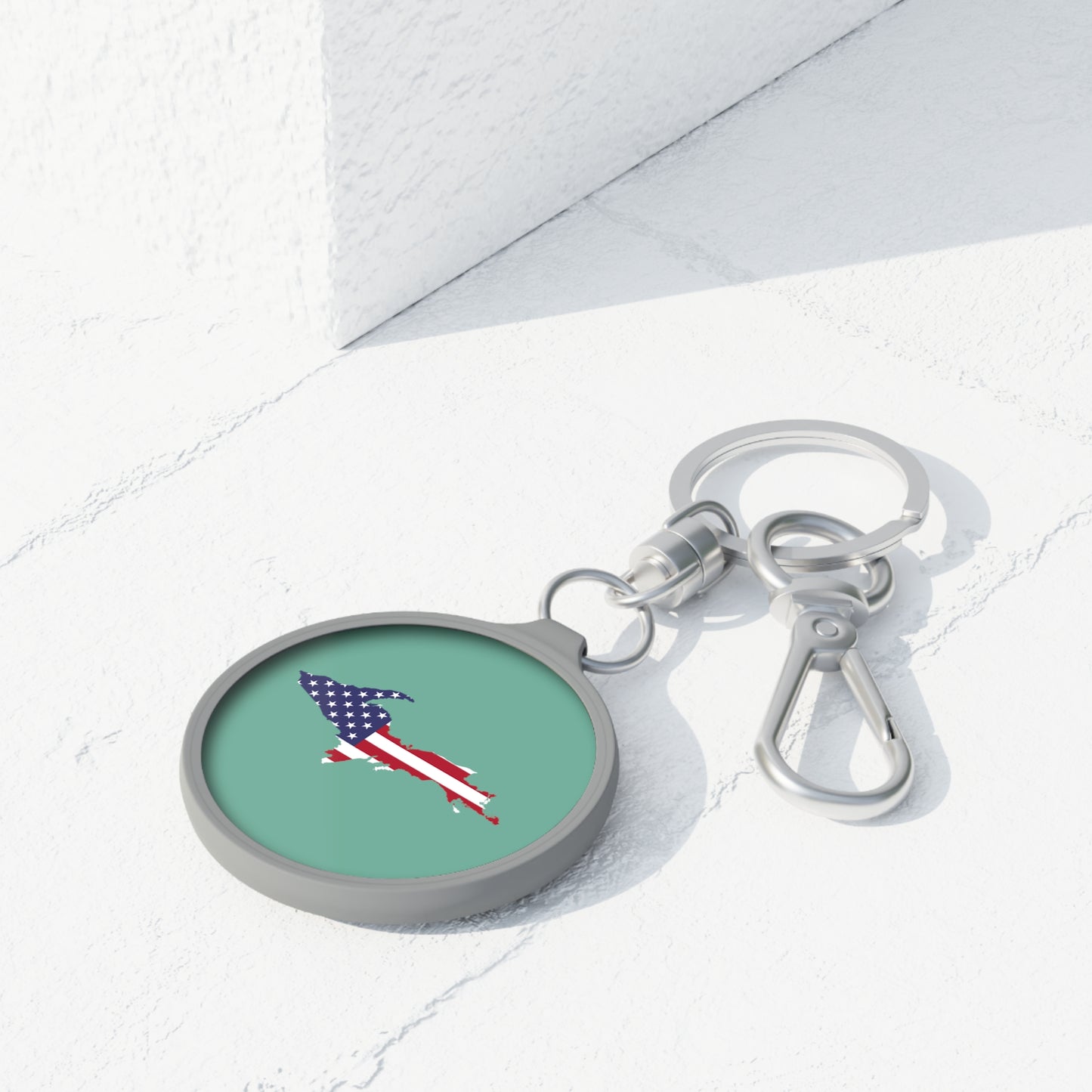 Michigan Upper Peninsula Keyring (w/ UP USA Flag) | Metallic Mint Green