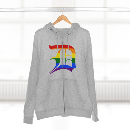 Detroit 'Old English D' Hoodie (Full-Body Rainbow Pride Edition) | Unisex Full Zip