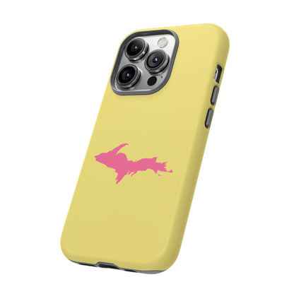 Michigan Upper Peninsula Tough Phone Case (Yellow Cherry Color w/ Pink UP Outline) | Apple iPhone