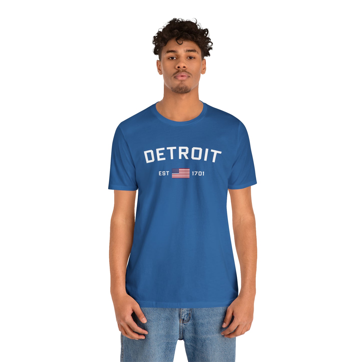 'Detroit EST 1701' T-Shirt (w/ USA Flag Outline) | Unisex Standard Fit