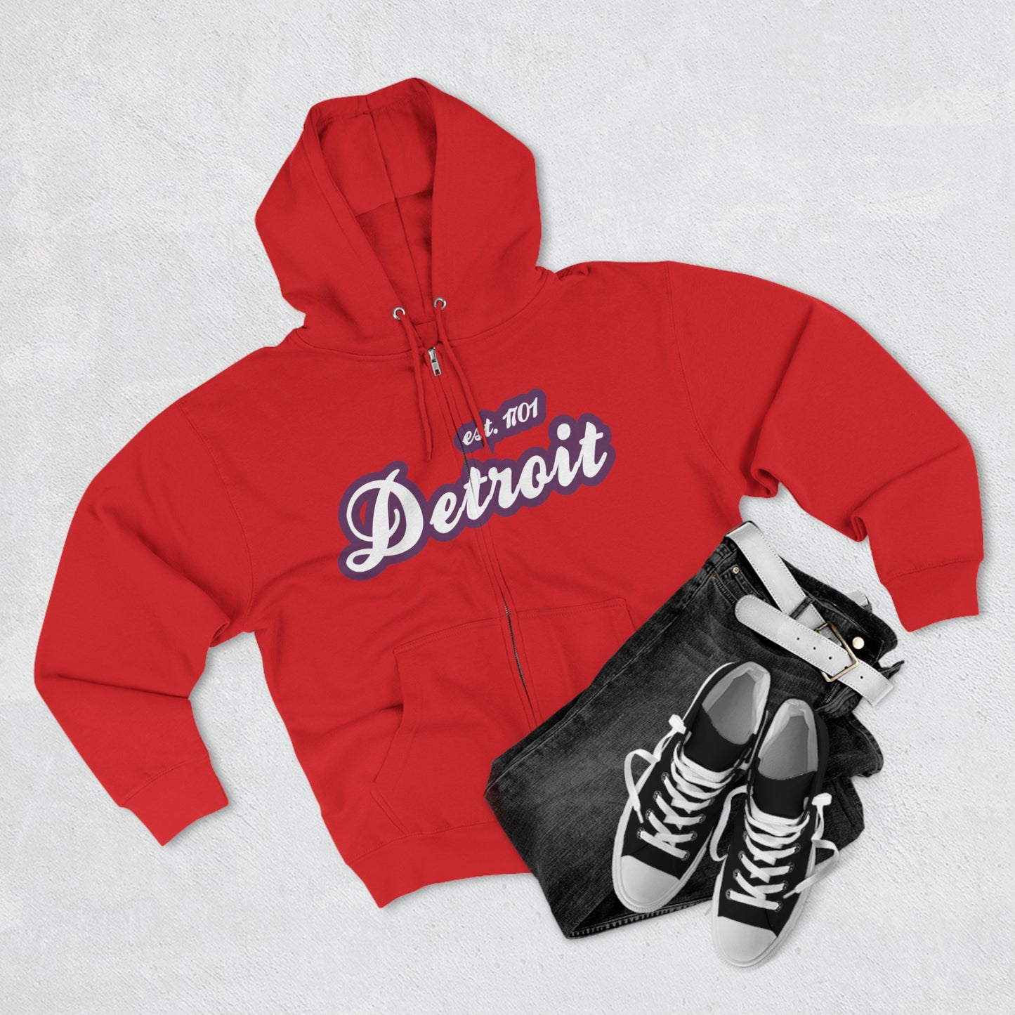 'Detroit EST 1701' Hoodie (Plum Script Font) | Unisex Full Zip