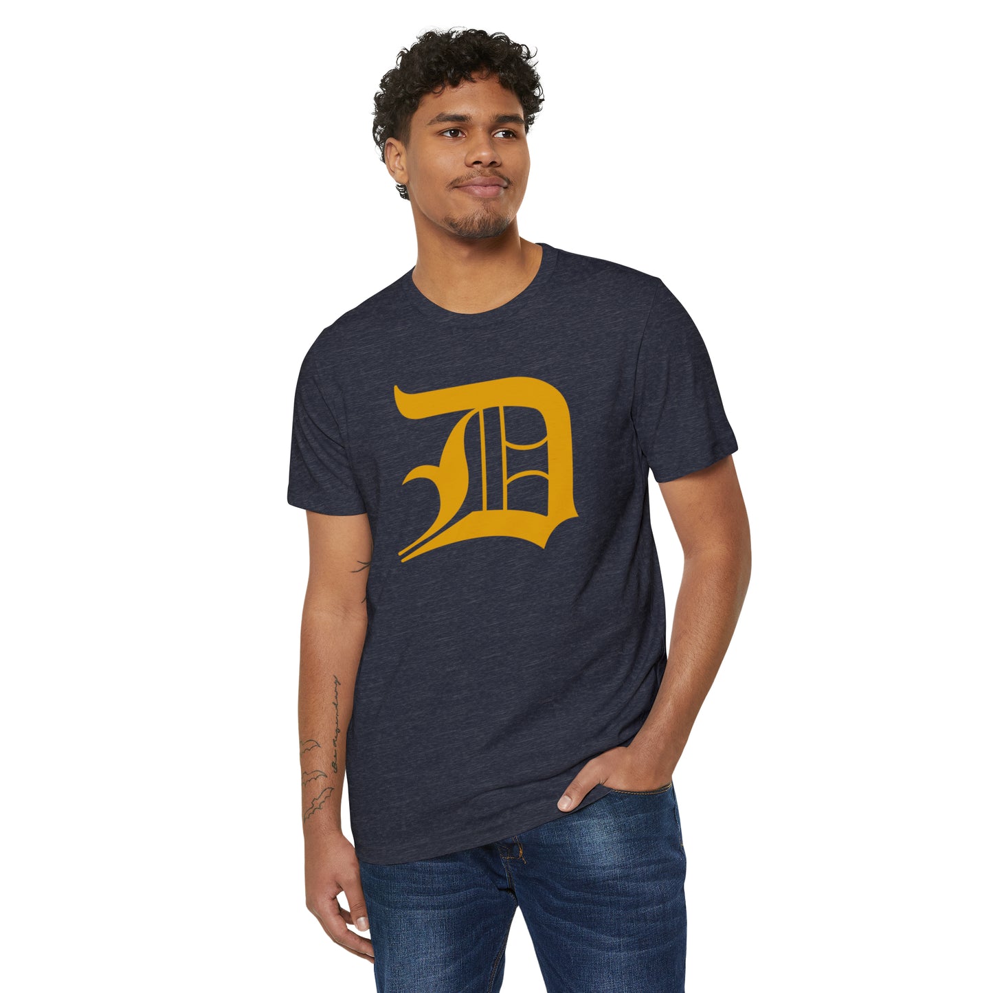 Detroit 'Old English D' T-Shirt (Gold) | Unisex Recycled Organic