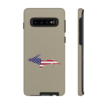 Michigan Upper Peninsula Tough Phone Case (Petoskey Stone Beige w/ UP USA Flag Outline) | Samsung & Pixel Android