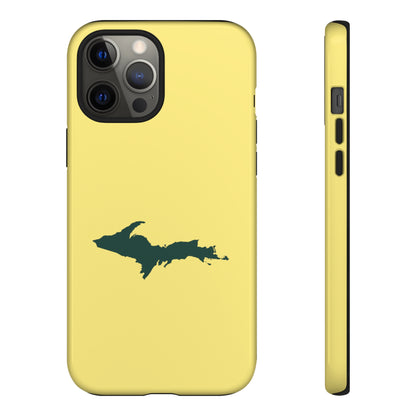 Michigan Upper Peninsula Tough Phone Case (Yellow Cherry Color w/ Green UP Outline) | Apple iPhone