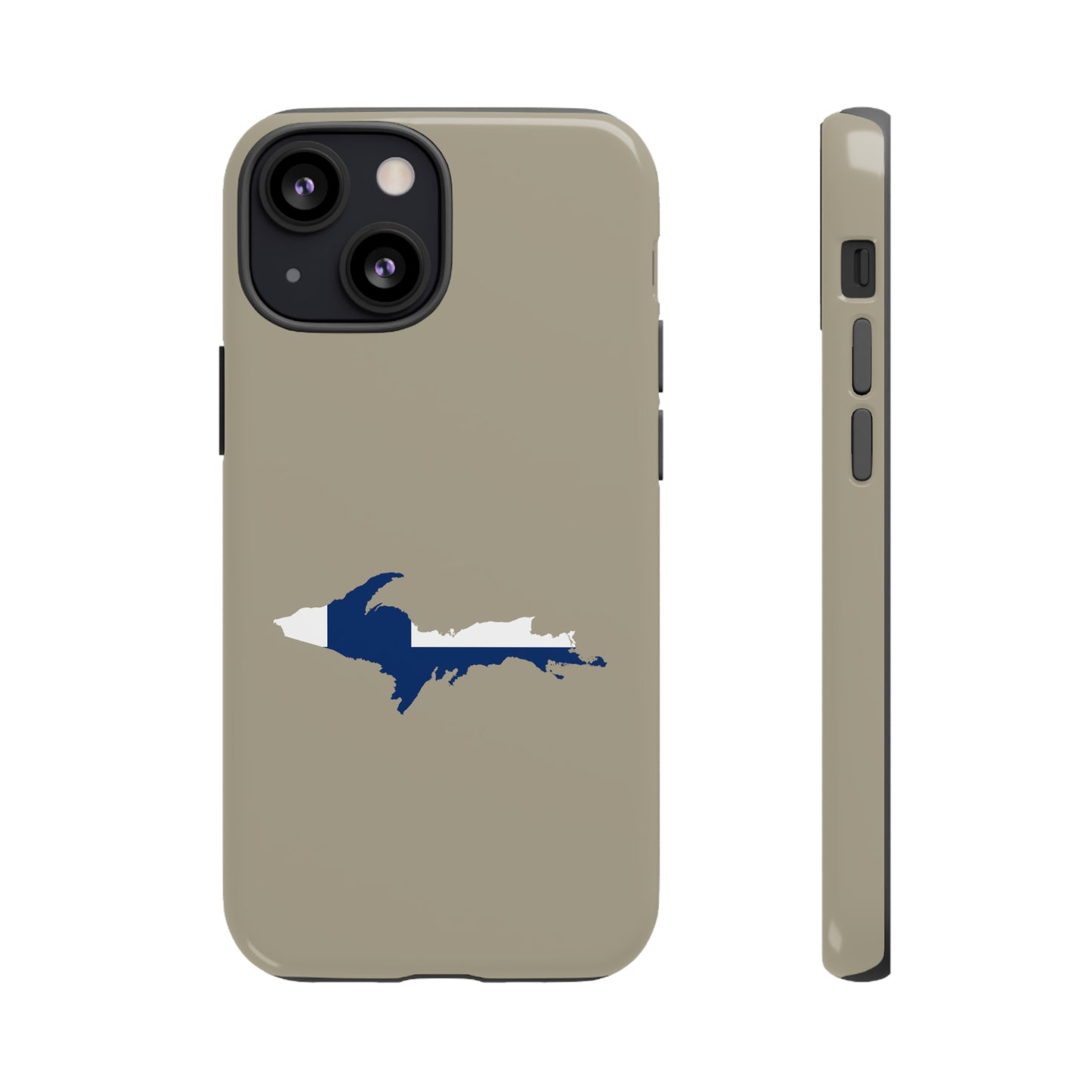 Michigan Upper Peninsula Tough Phone Case (Petoskey Stone Beige w/ UP Finland Flag Outline) | Apple iPhone