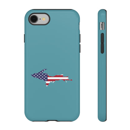 Michigan Upper Peninsula Tough Phone Case (Lake Huron Blue w/ UP USA Flag Outline) | Apple iPhone