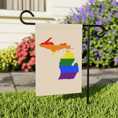 Michigan Rainbow Pride Home & Garden Flag (w/ MI Outline) | Champagne White