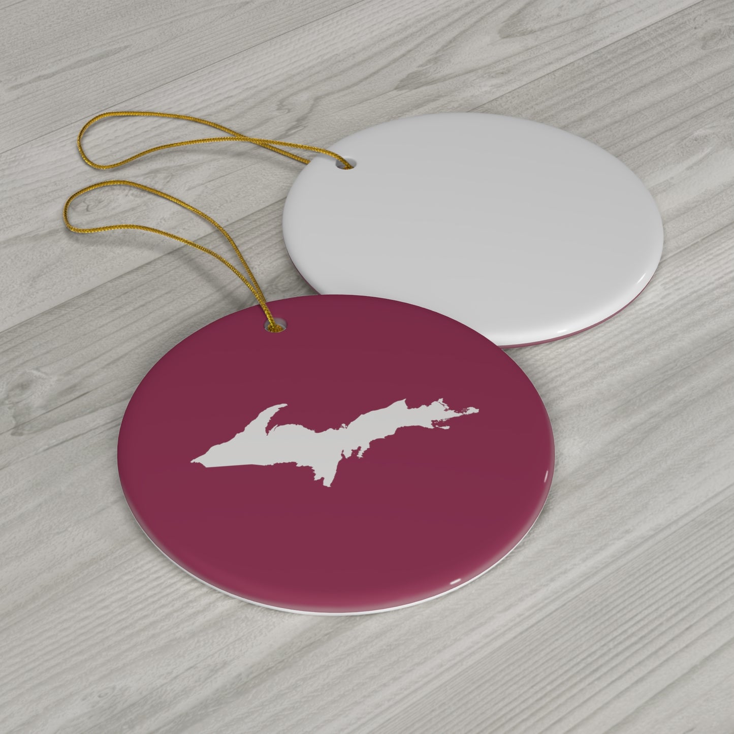 Michigan Upper Peninsula Christmas Ornament (Ruby Red) | Ceramic - 4 Shapes