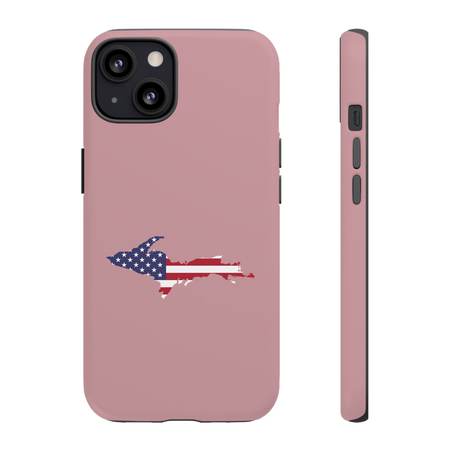 Michigan Upper Peninsula Tough Phone Case (Cherry Blossom Pink w/ UP USA Flag Outline) | Apple iPhone