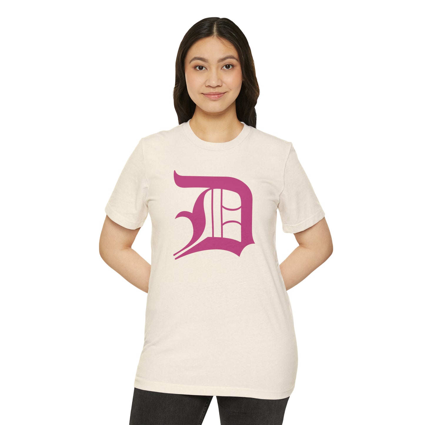 Detroit 'Old English D' T-Shirt (Apple Blossom Pink) | Unisex Recycled Organic