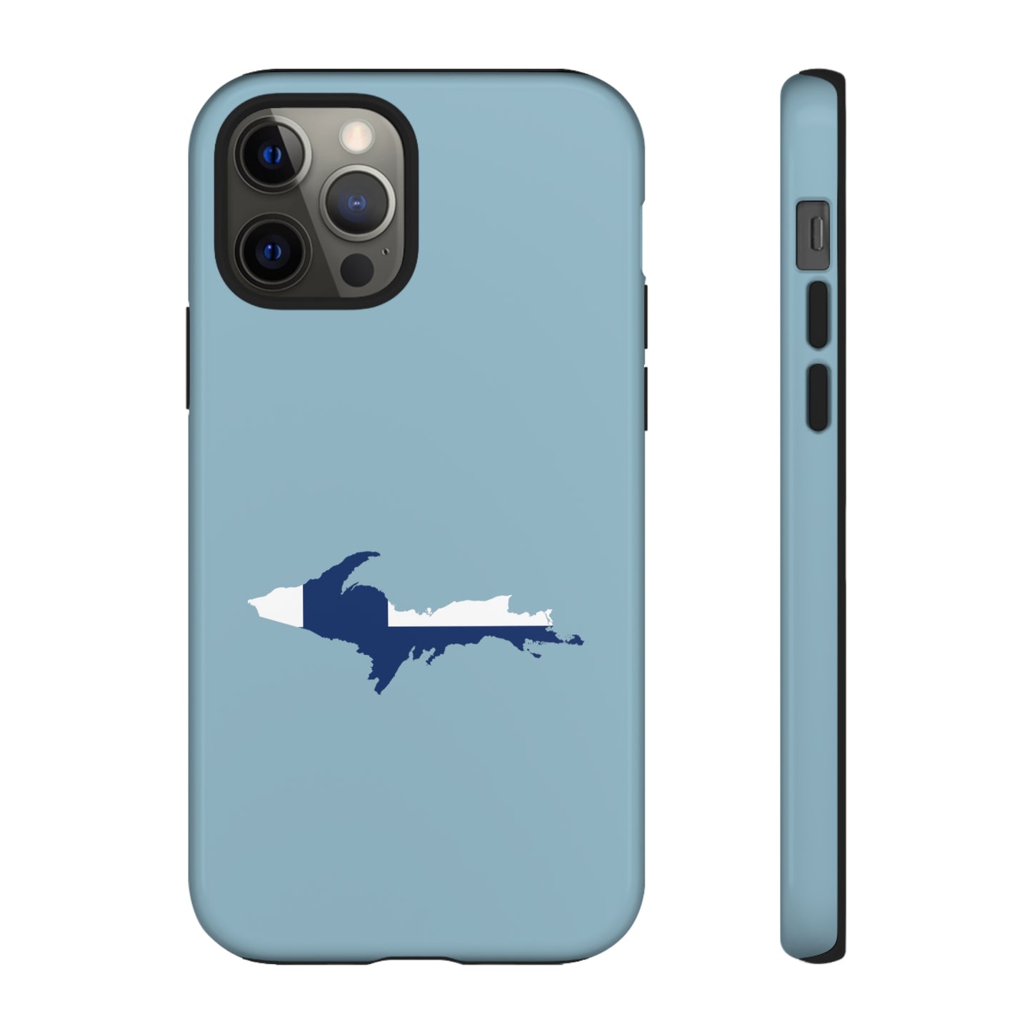 Michigan Upper Peninsula Tough Phone Case (Opal Blue w/ UP Finland Flag Outline) | Apple iPhone