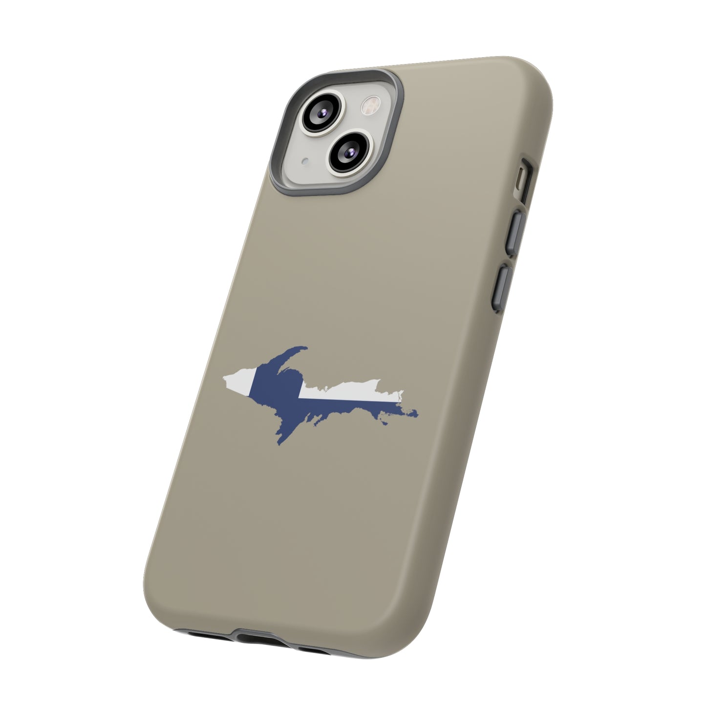 Michigan Upper Peninsula Tough Phone Case (Petoskey Stone Beige w/ UP Finland Flag Outline) | Apple iPhone