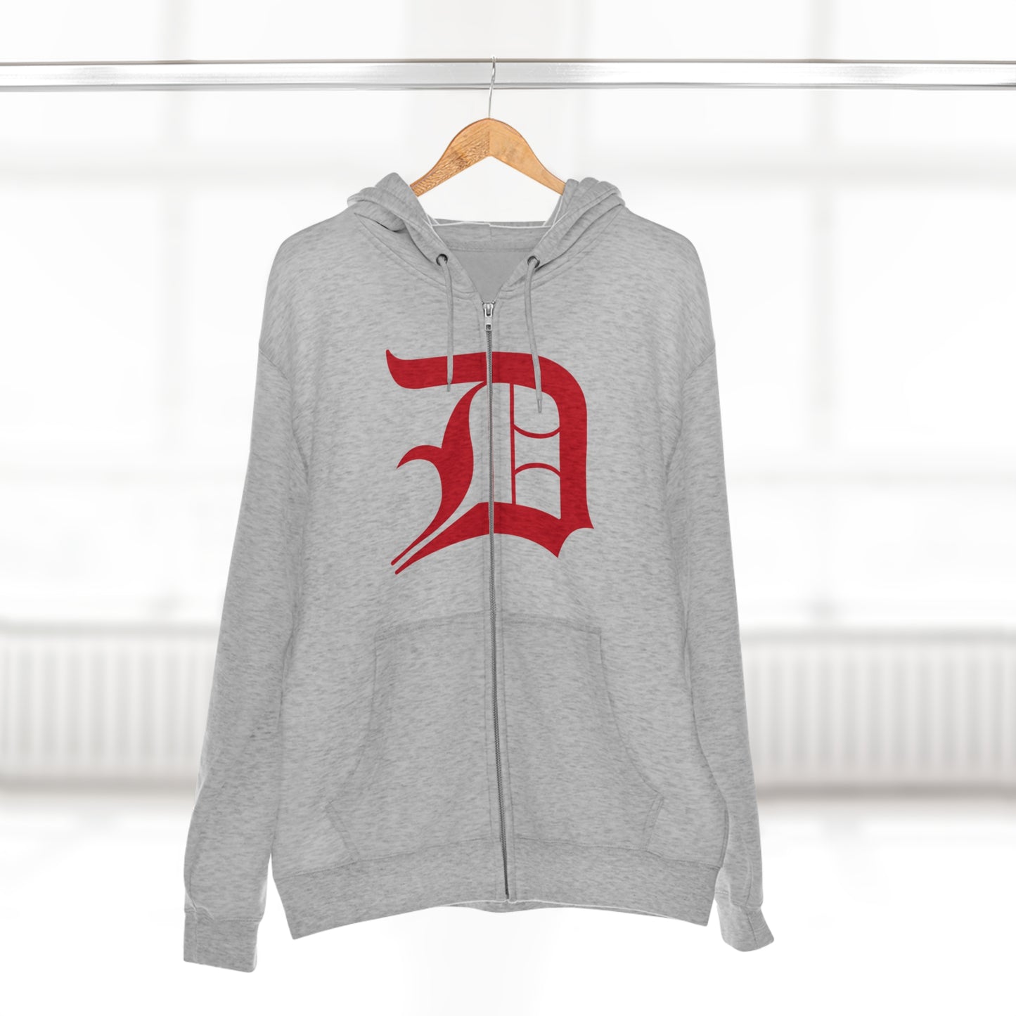 Detroit 'Old English D' Hoodie (Full-Body Aliform Red) | Unisex Full Zip