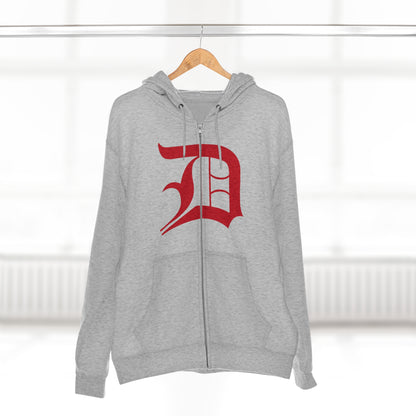 Detroit 'Old English D' Hoodie (Full-Body Aliform Red) | Unisex Full Zip