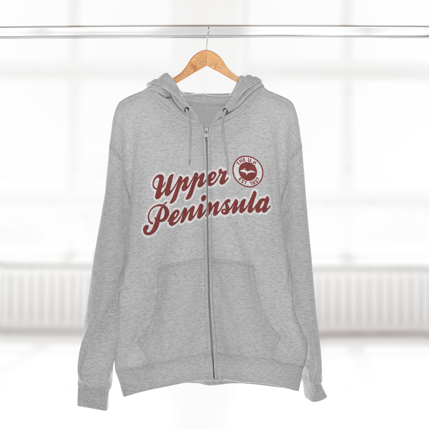 Upper Peninsula EST 1837' Hoodie (Ore Dock Red Script Font) | Unisex Full Zip