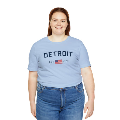 'Detroit EST 1701' T-Shirt (w/ USA Flag Outline) | Unisex Standard Fit